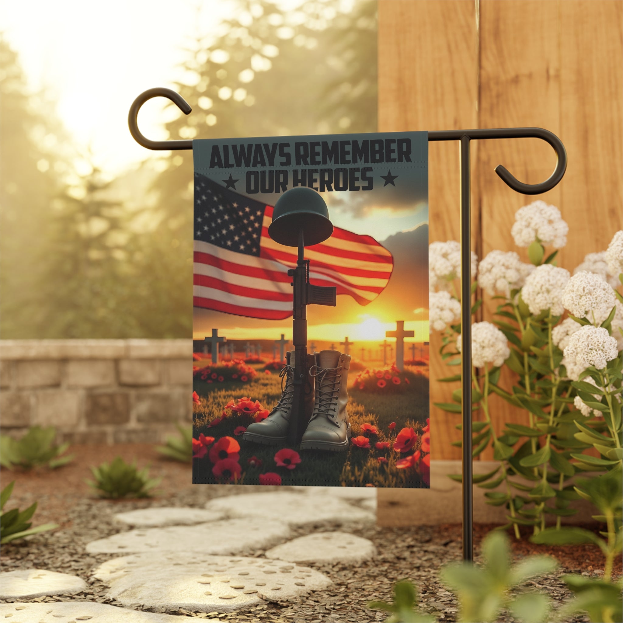 Always Remember Our Heroes Garden Banner - Patriotic Outdoor Decor, Celebrate Service & Sacrifice