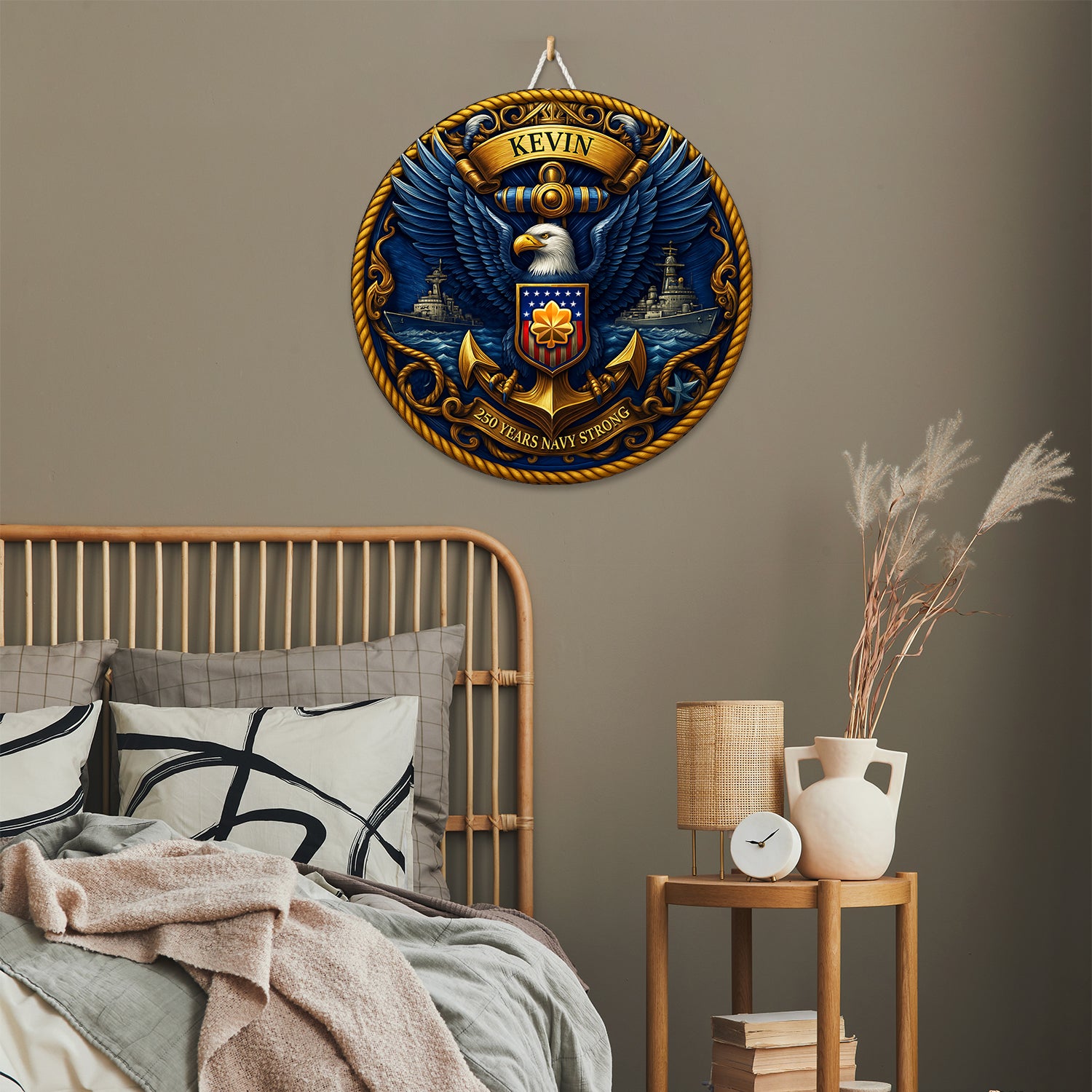 US Navy 250 Years Strong Eagle Round Sign – Personalized Navy Pride Wall Art