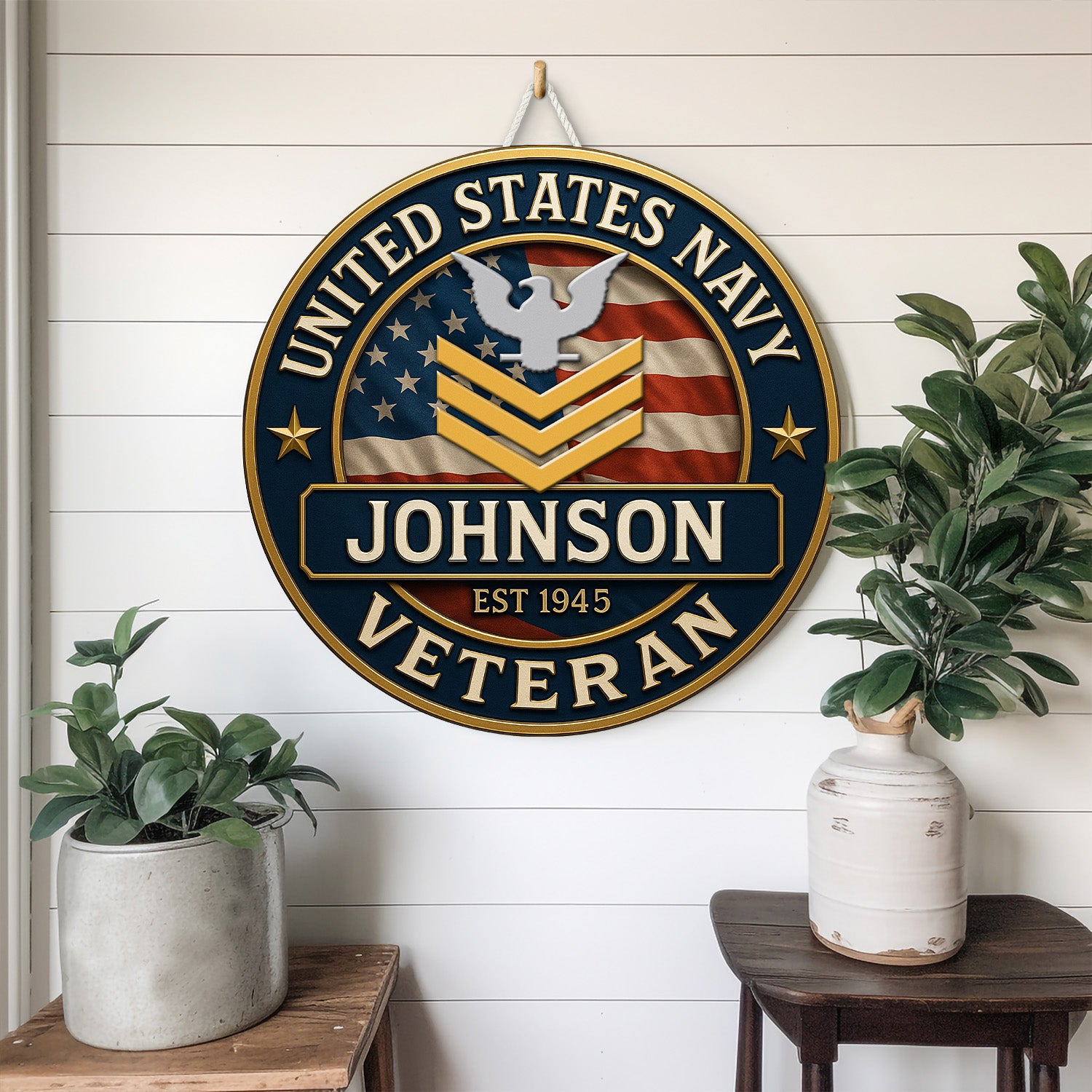 U.S. Navy Veteran Wooden Sign – Personalized Military Tribute with Name & Rank