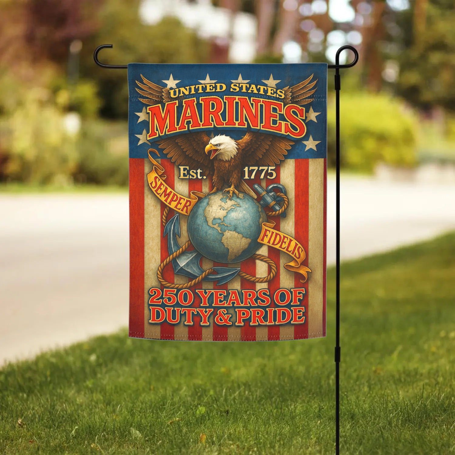 MARlNE 250 Years Duty & Pride Garden Flag 12" x 18" Twin-Side Printing