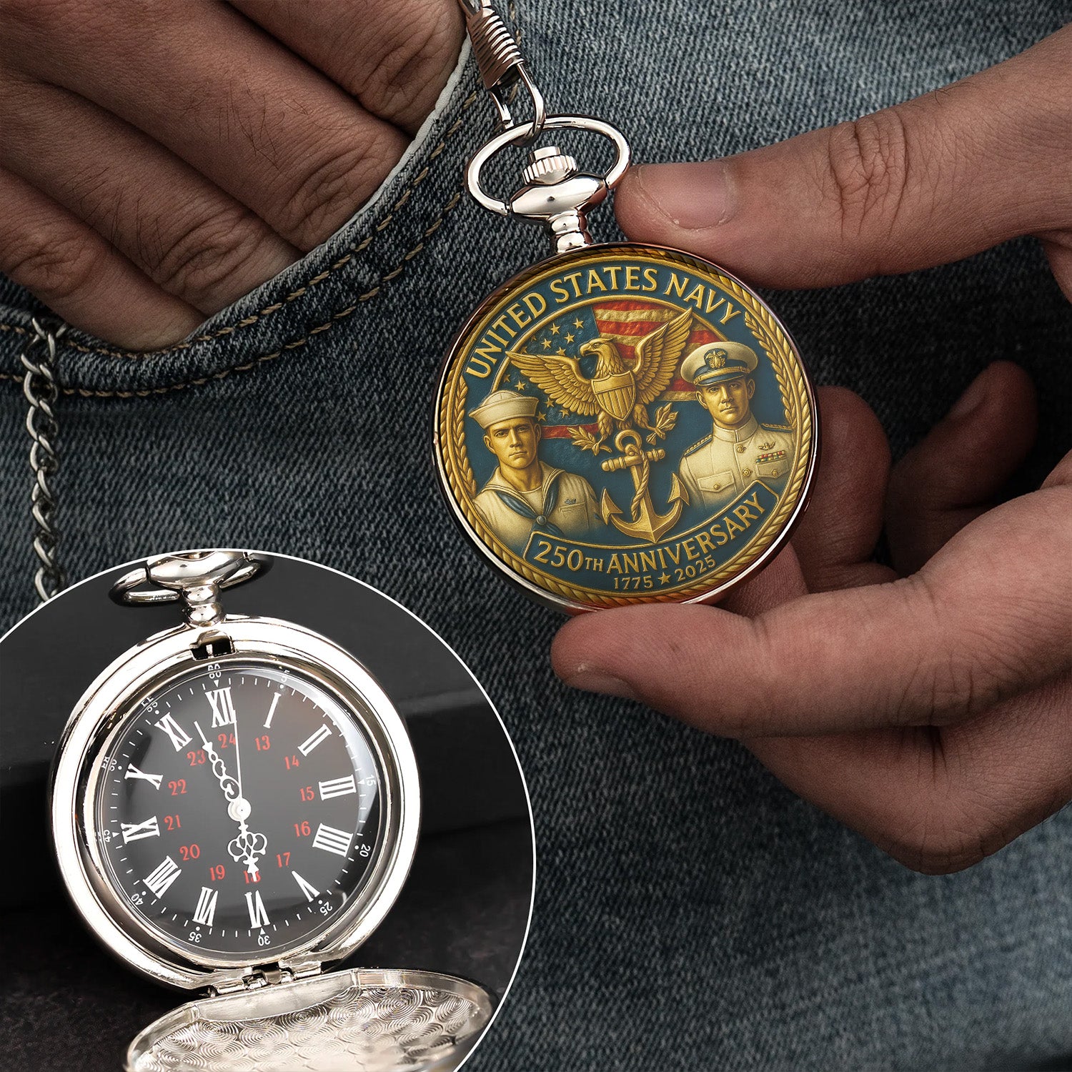 USMC 250th Anniversary Custom Text Pocket Watch Gift