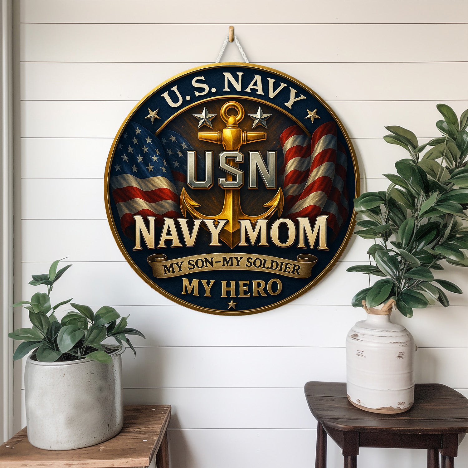 U.S. Navy Mom Wooden Sign – My Son, My Soldier, My Hero Patriotic Gift