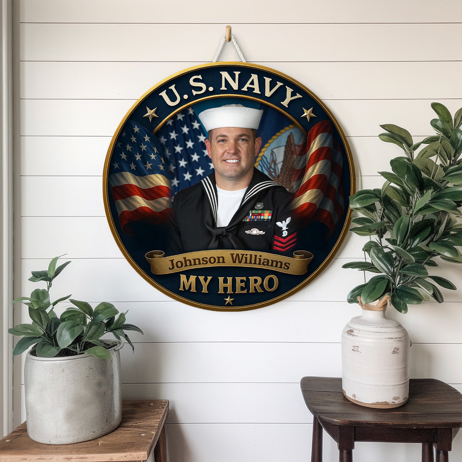 Personalized U.S. Navy Portrait Wooden Sign