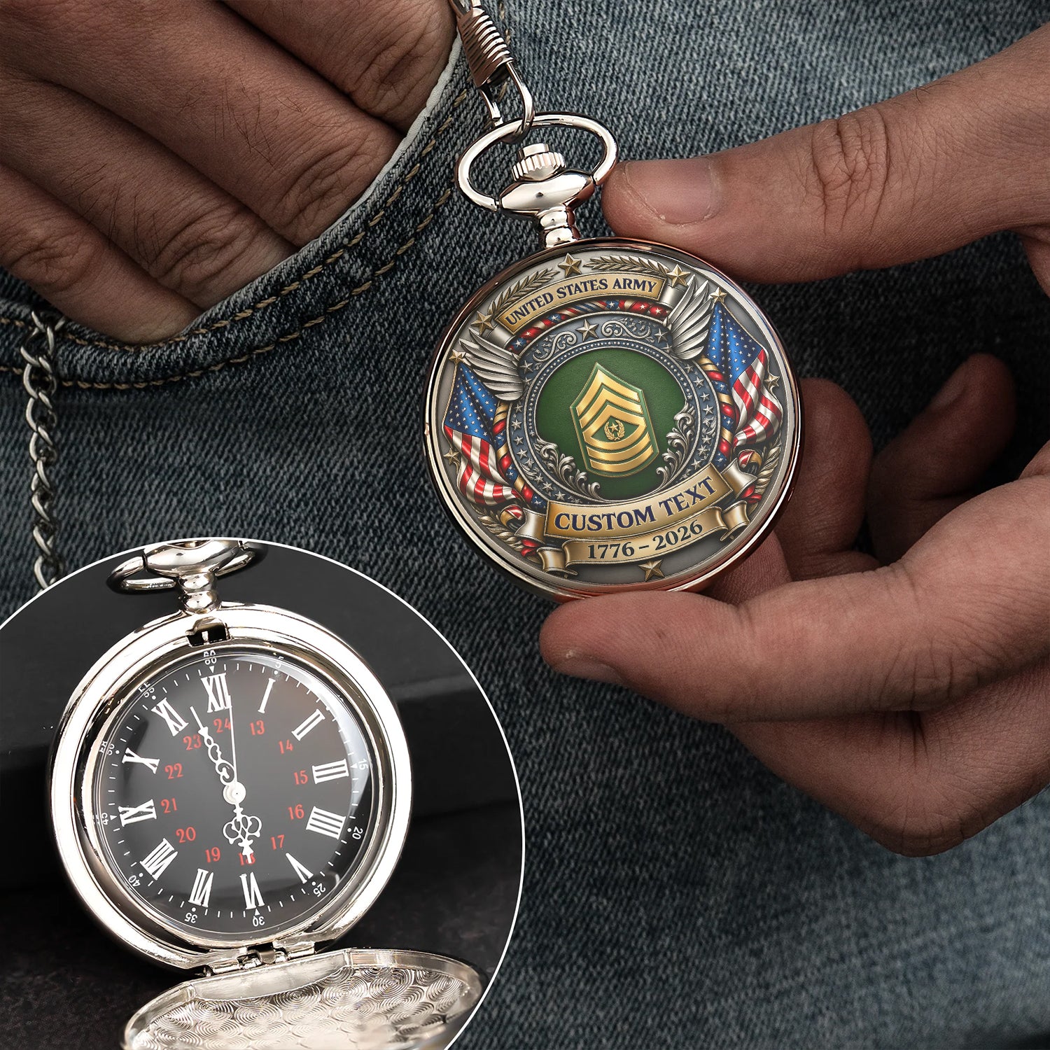 Custom Army Pocket Watch 250th Anniversary Veteran Gift