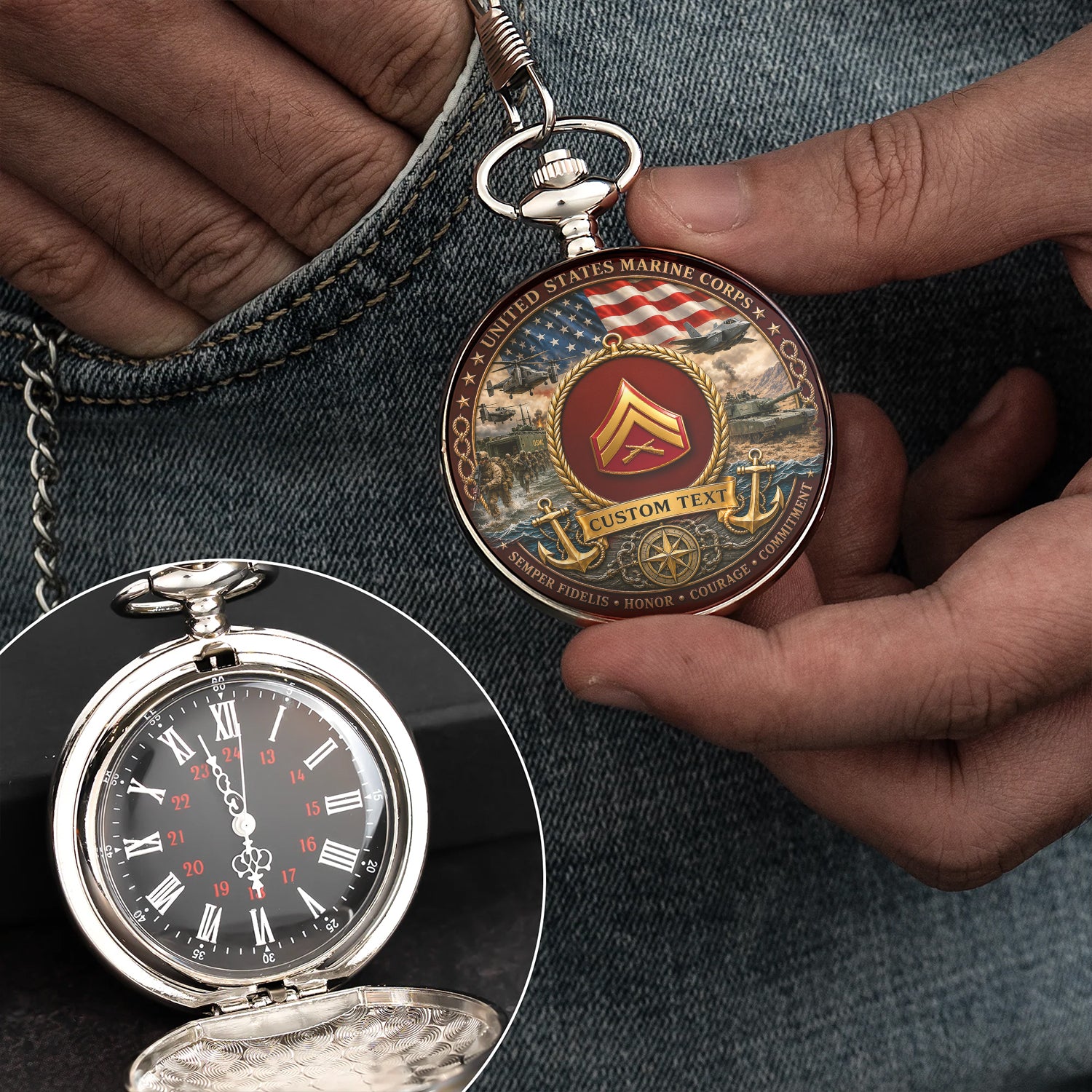 Marine Corps Veteran Personalized Pocket Watch Gift
