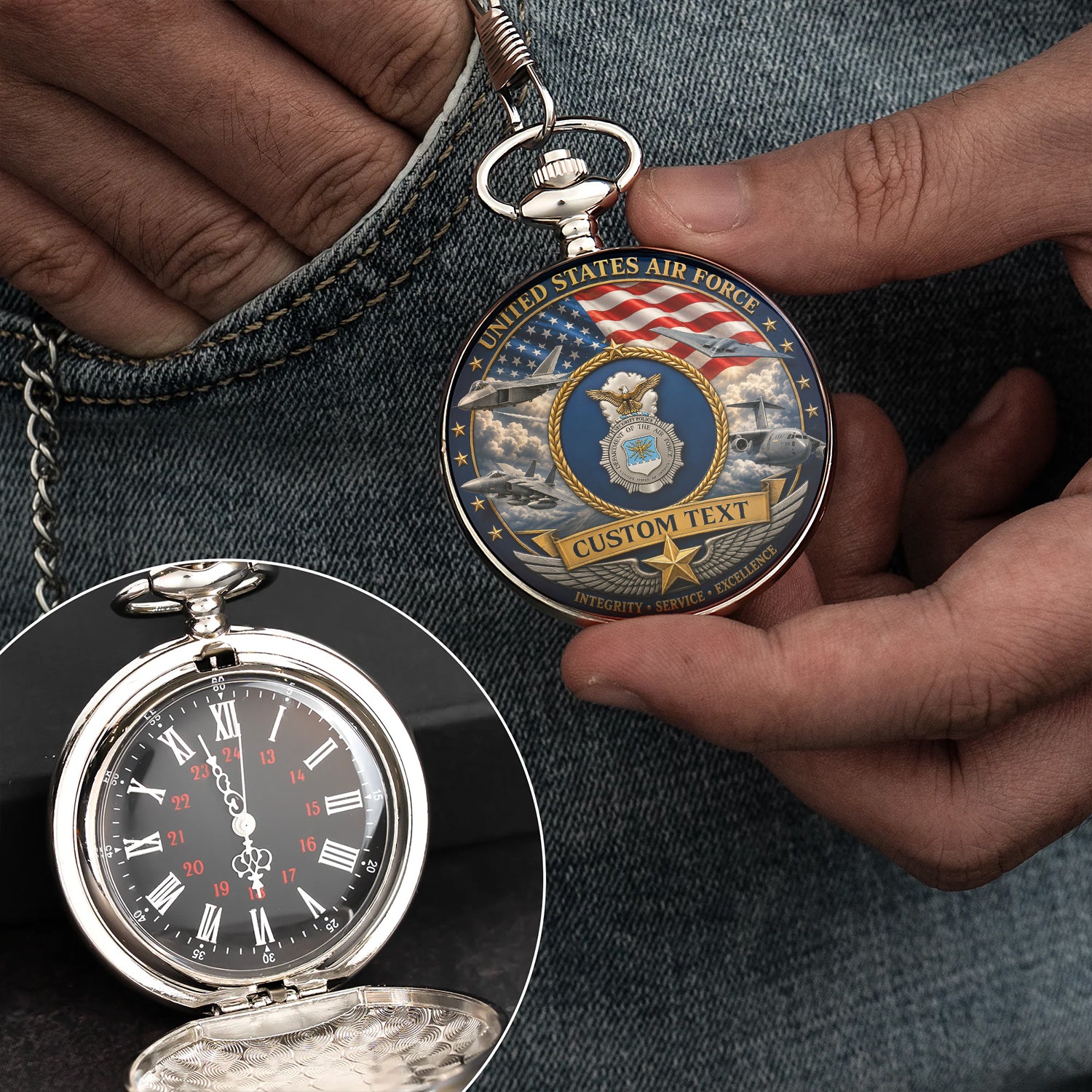 US Air Force 250th Anniversary Pocket Watch Custom Sailor Gift