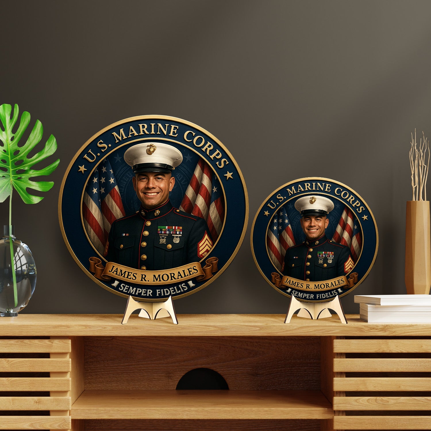 Personalized MARlNE Corps Portrait Wooden Sign