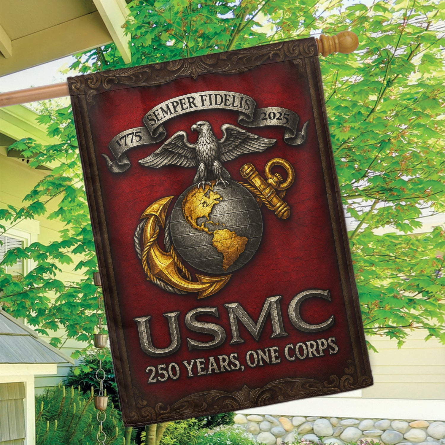 MARlNE 250th Years, One Corps House Flag 28" x 40" Twin-Side Printing