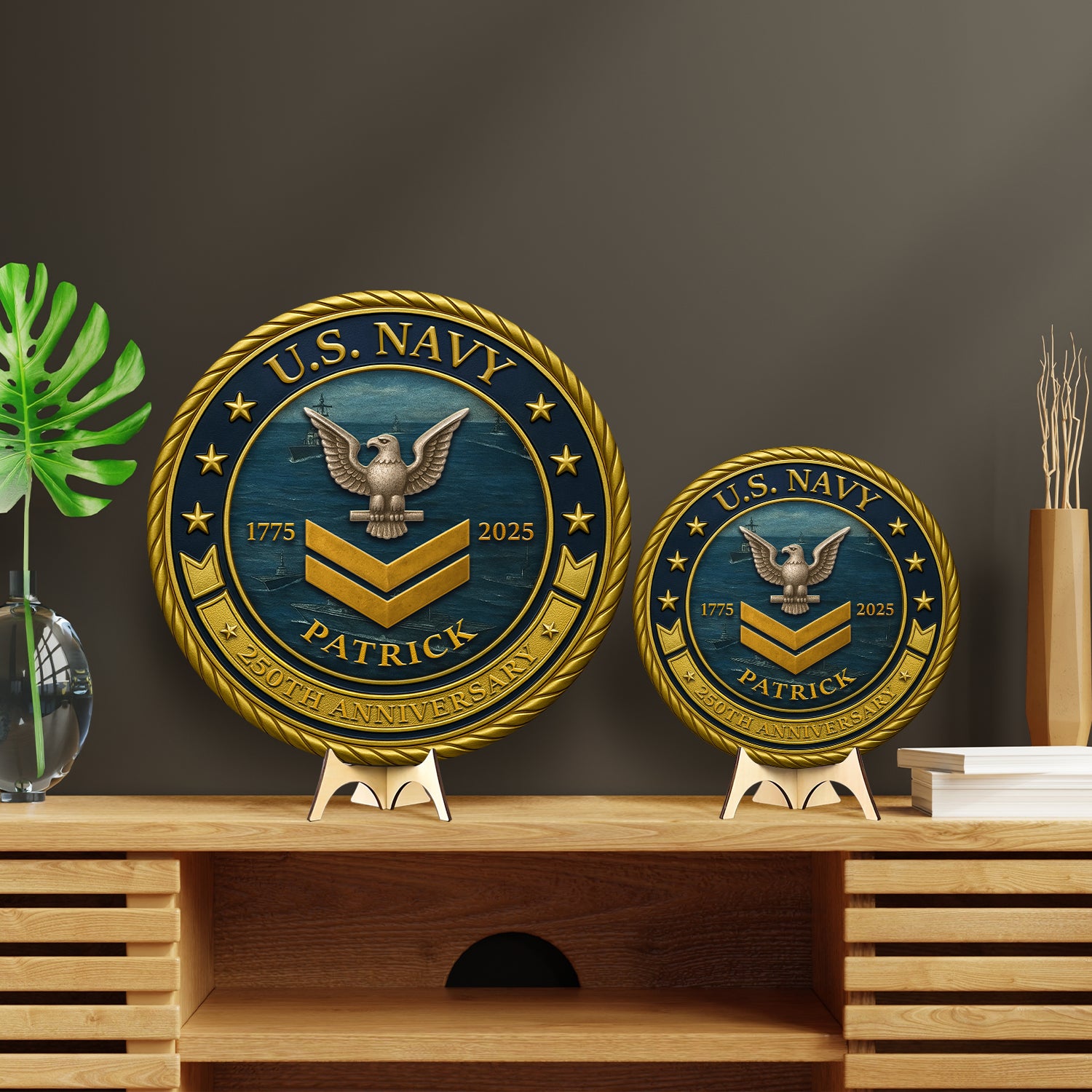 U.S. Navy 250th Anniversary - Custom Name Round Sign
