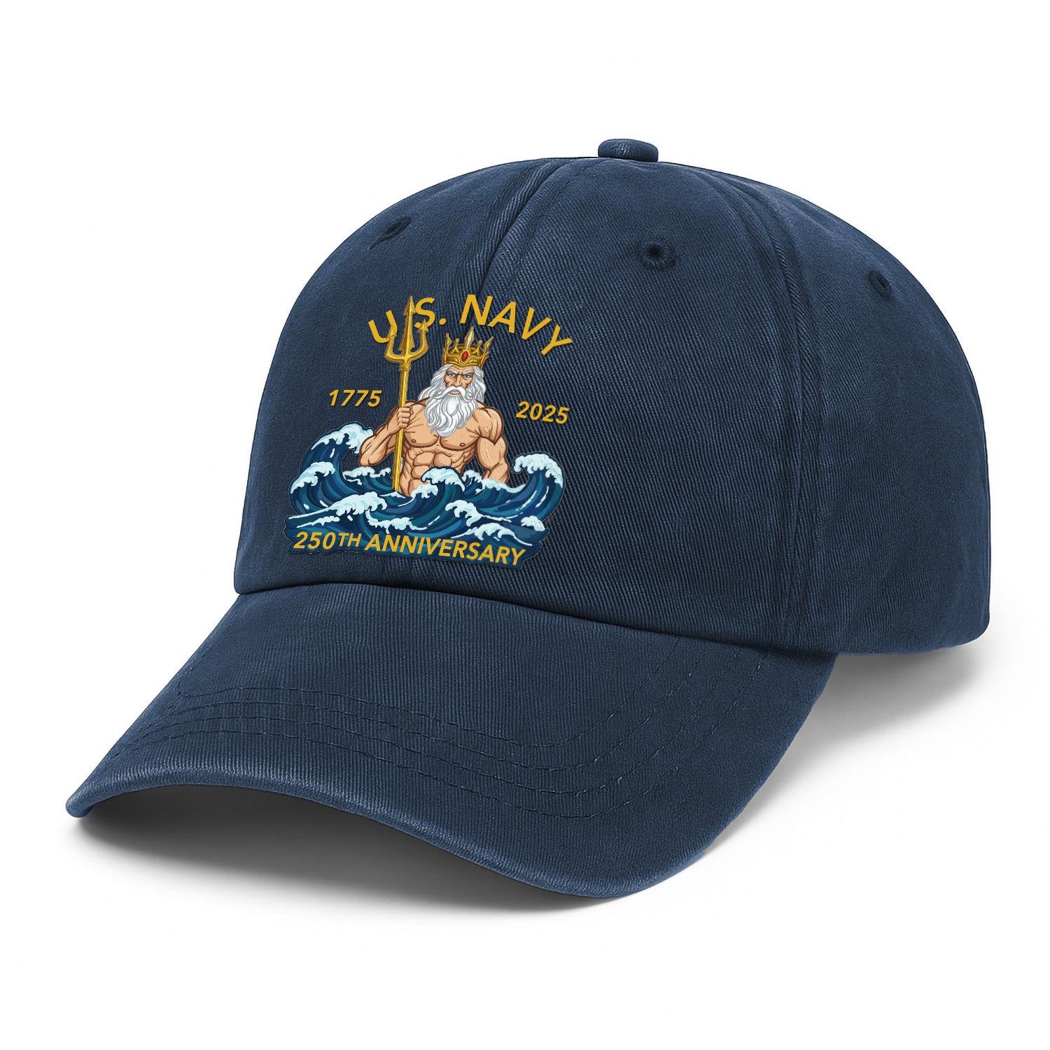 US Navy 250th Anniversary Poseidon Washed Denim Cap