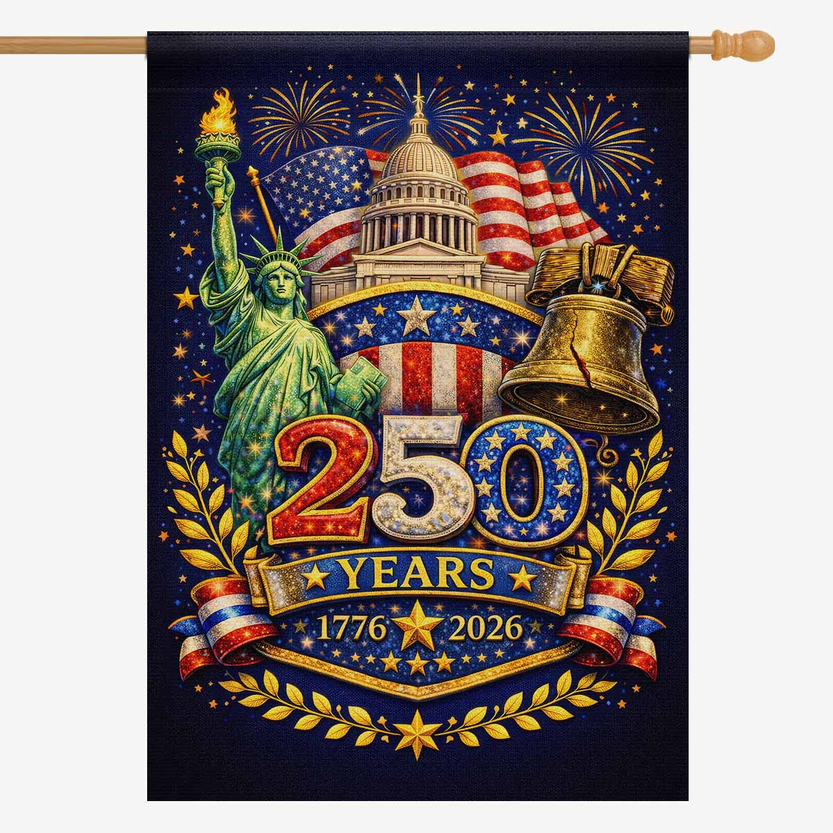 Patriotic USA House Flag America 250 Landmarks 250 Years Outdoor Flag