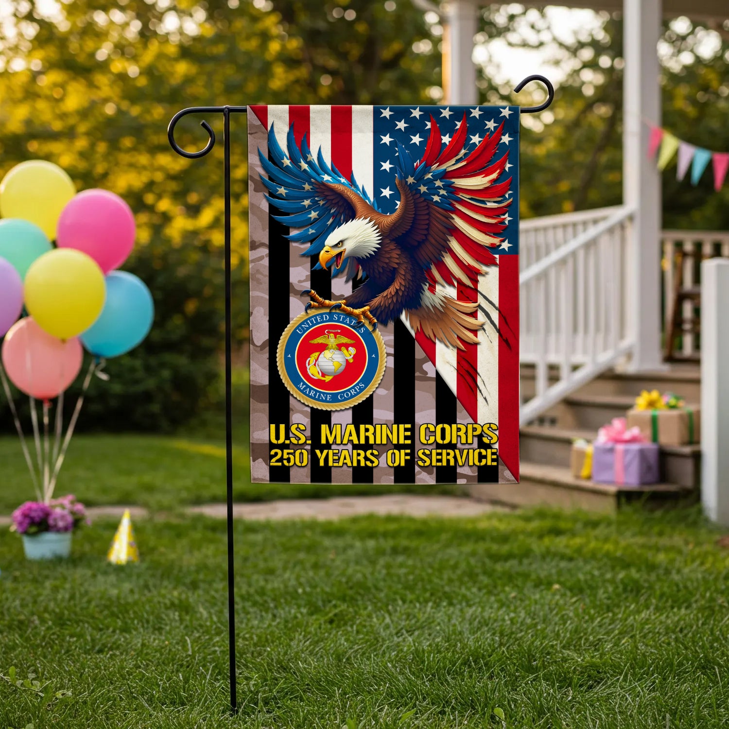 MARlNE 250 Years Of Service Garden Flag 12" x 18" Twin-Side Printing