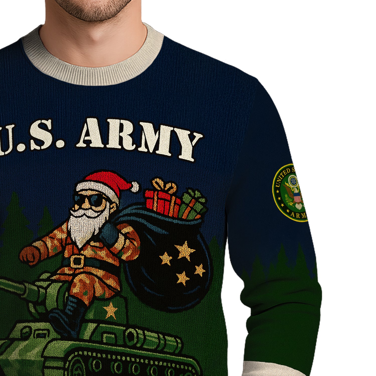 US Army Santa Tanker Ugly Christmas Sweater