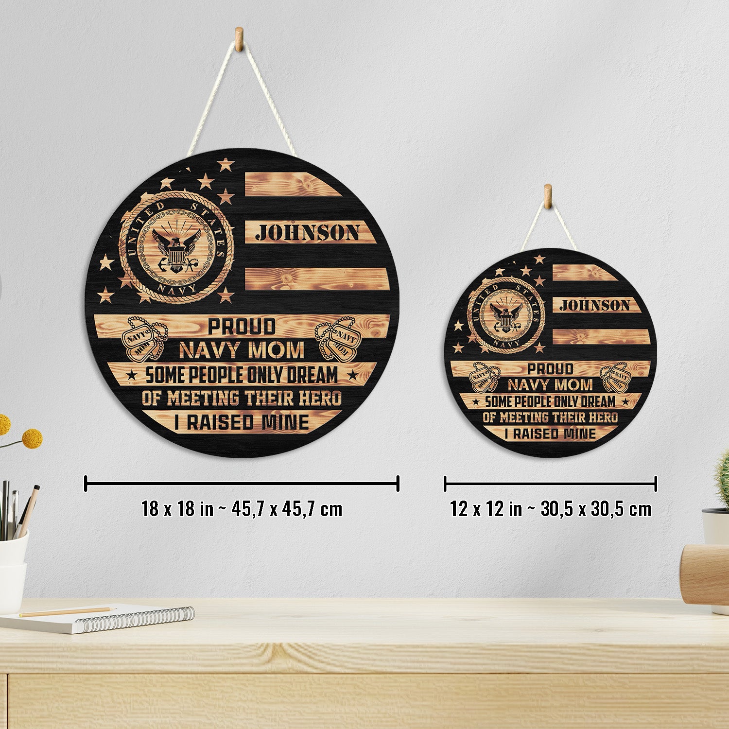 Proud Navy Mom Wooden Flag Sign – Personalized Tribute for Military Mothers
