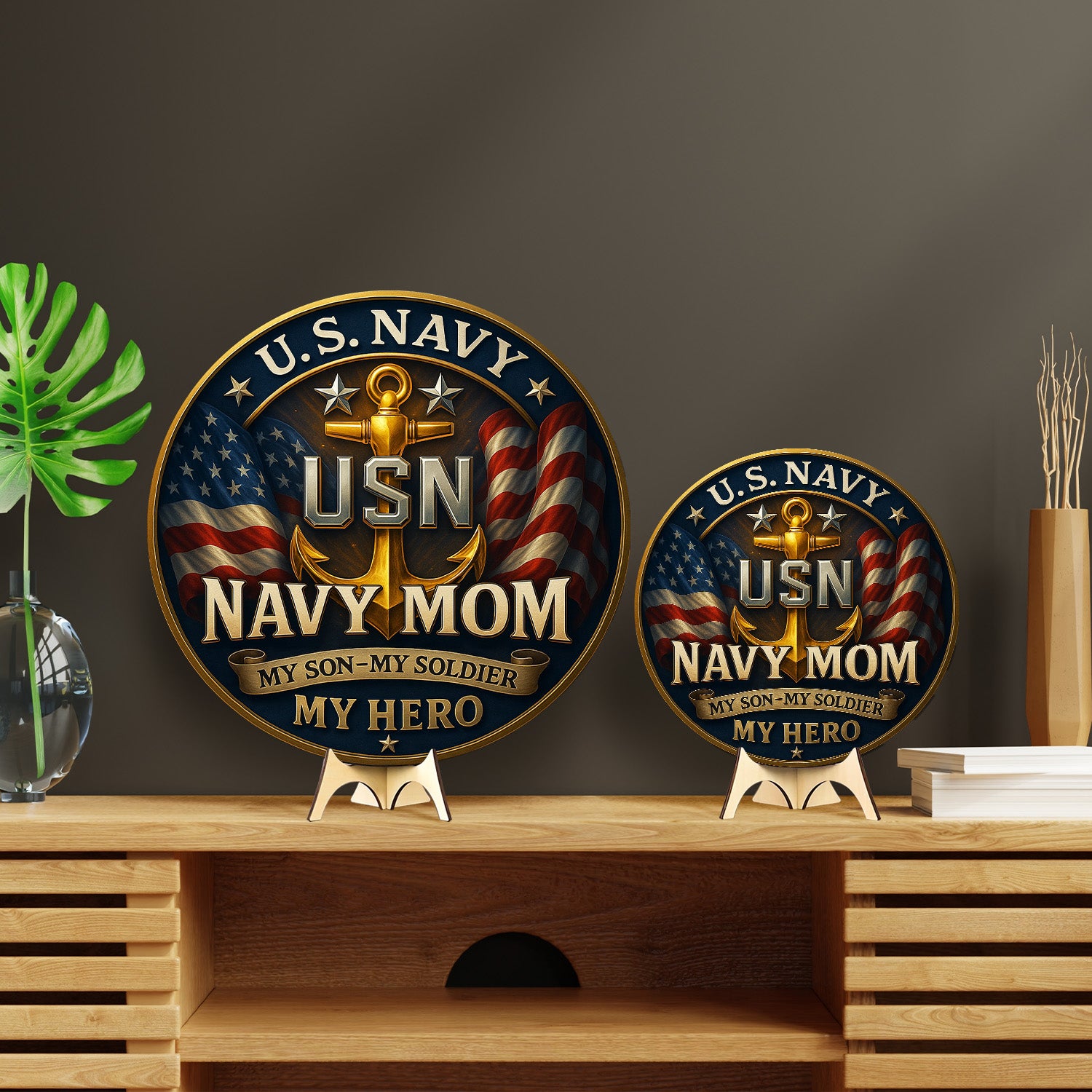 U.S. Navy Mom Wooden Sign – My Son, My Soldier, My Hero Patriotic Gift