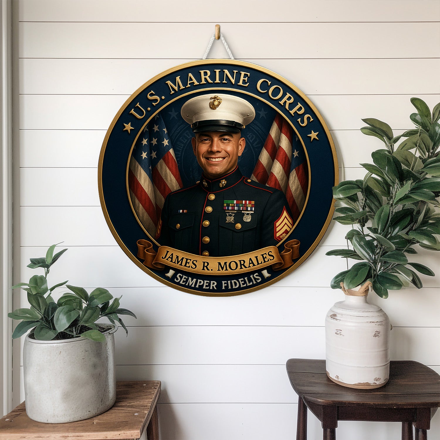 Personalized MARlNE Corps Portrait Wooden Sign