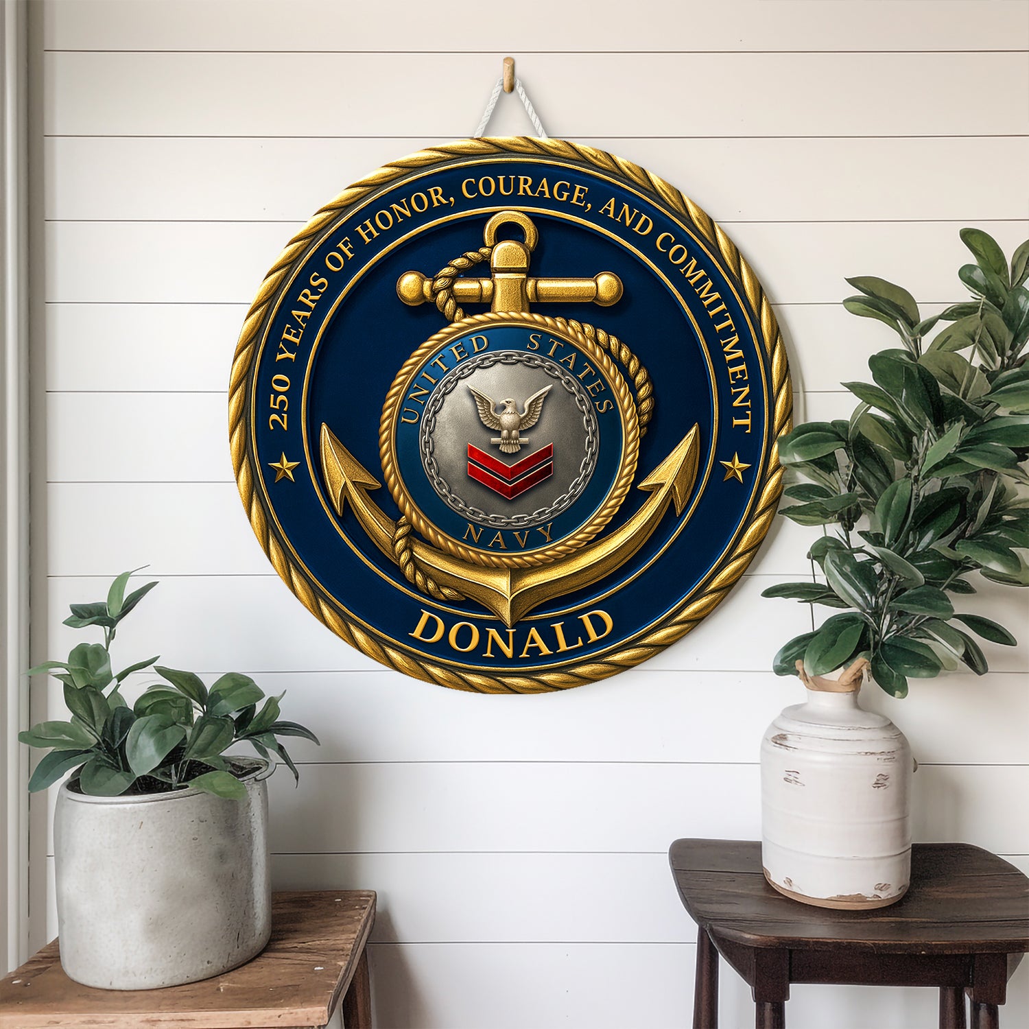 U.S. Navy 250 Years of Service Wooden Sign – Personalized Rank & Name Tribute