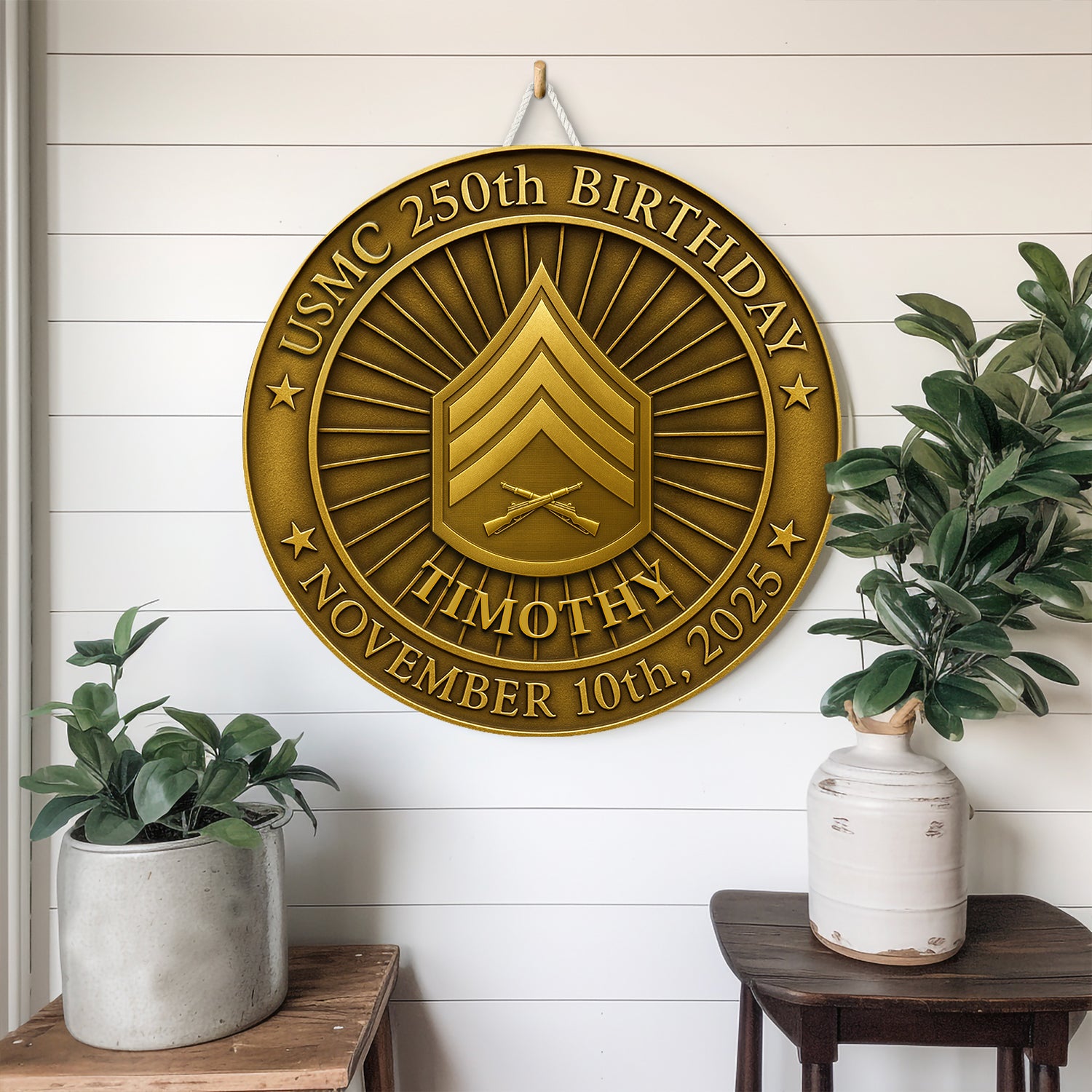 MARlNE 250th Birthday Wooden Sign – Personalized Rank & Name