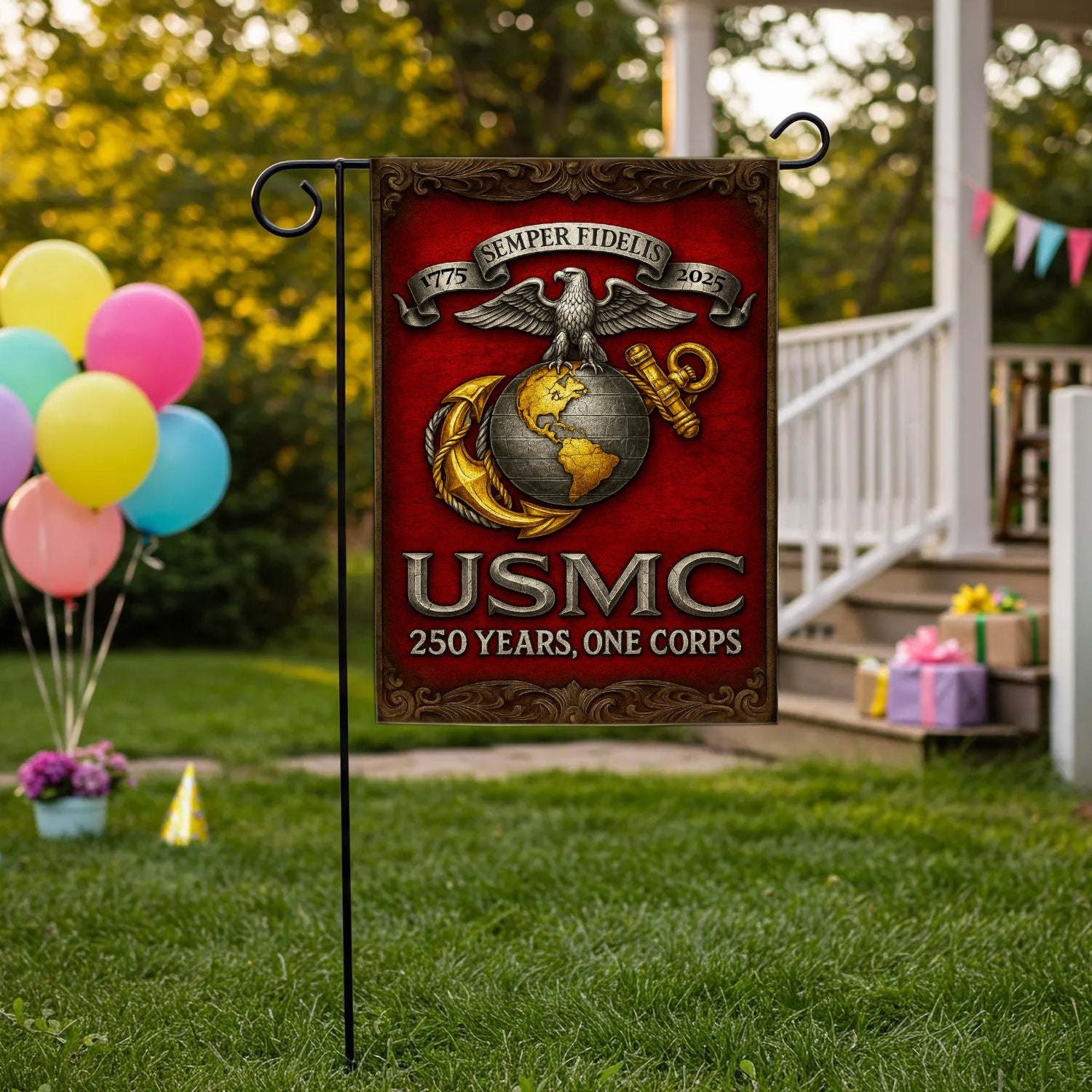 MARlNE 250th Years, One Corps Garden Flag 12" x 18" Twin-Side Printing