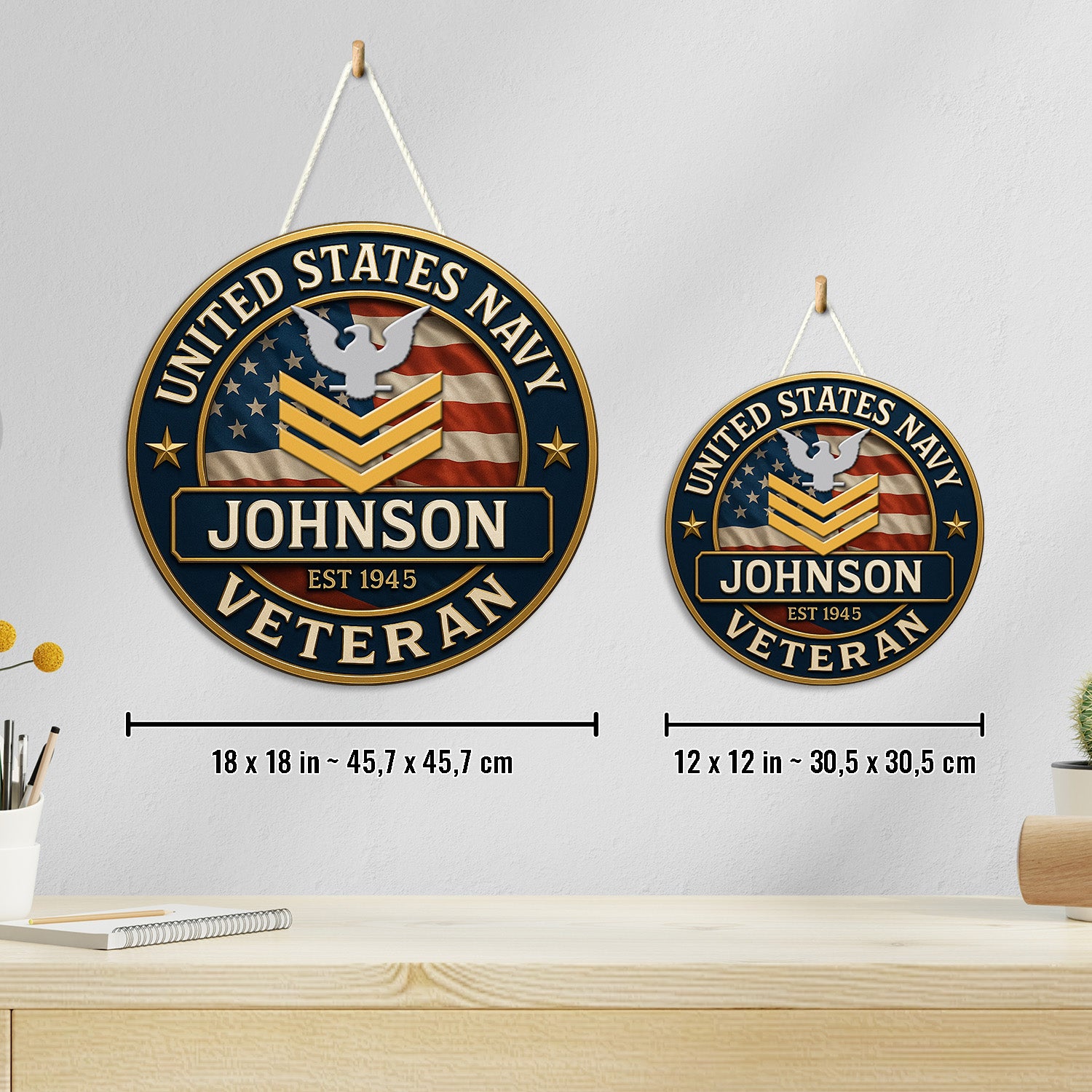 U.S. Navy Veteran Wooden Sign – Personalized Military Tribute with Name & Rank