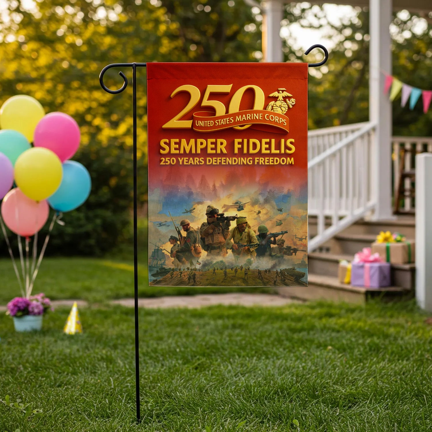 MARlNE Semper Fields 250 Years Defending Freedom Garden Flag 12" x 18" Twin-Side Printing