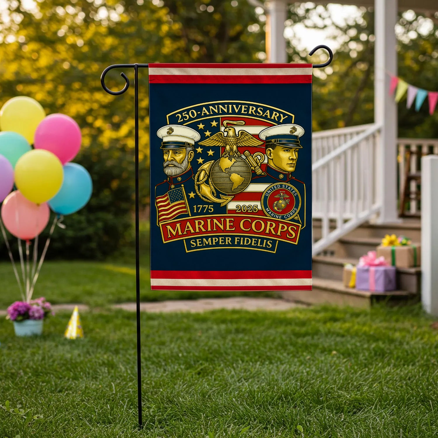 MARlNE 250th Anniversary Garden Flag 12" x 18" Twin-Side Printing