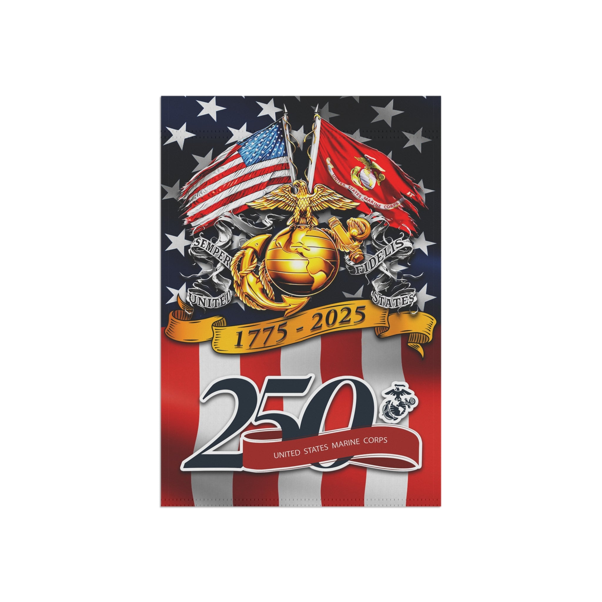 50年代　米軍実物　ハンドペイント　U.S.M.C. 1294320 バナー MARlNE 250 Years Of Service Garden Flag Twin-Side Printing