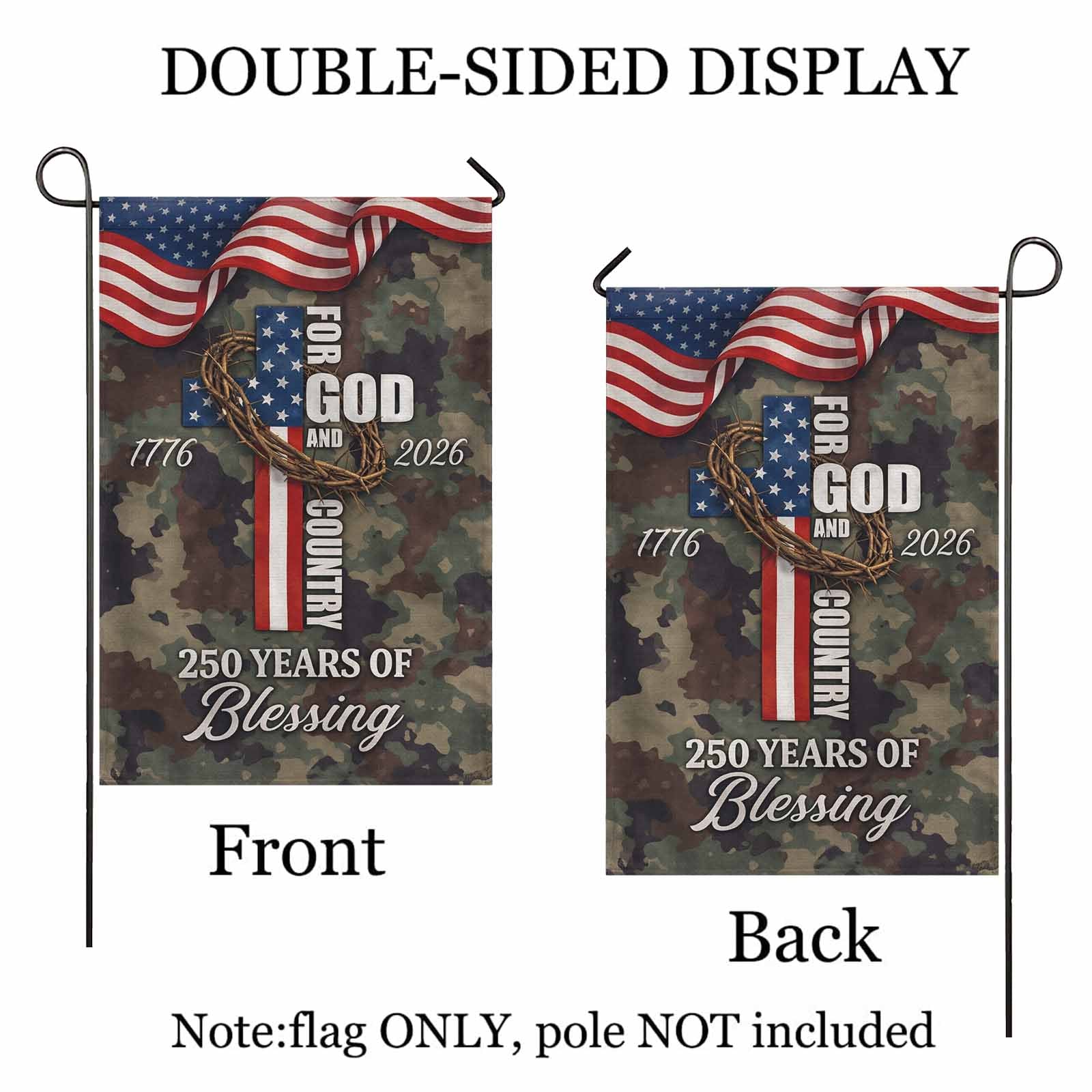 America 250 Christian Garden Flag 1776–2026 God and Country Decor