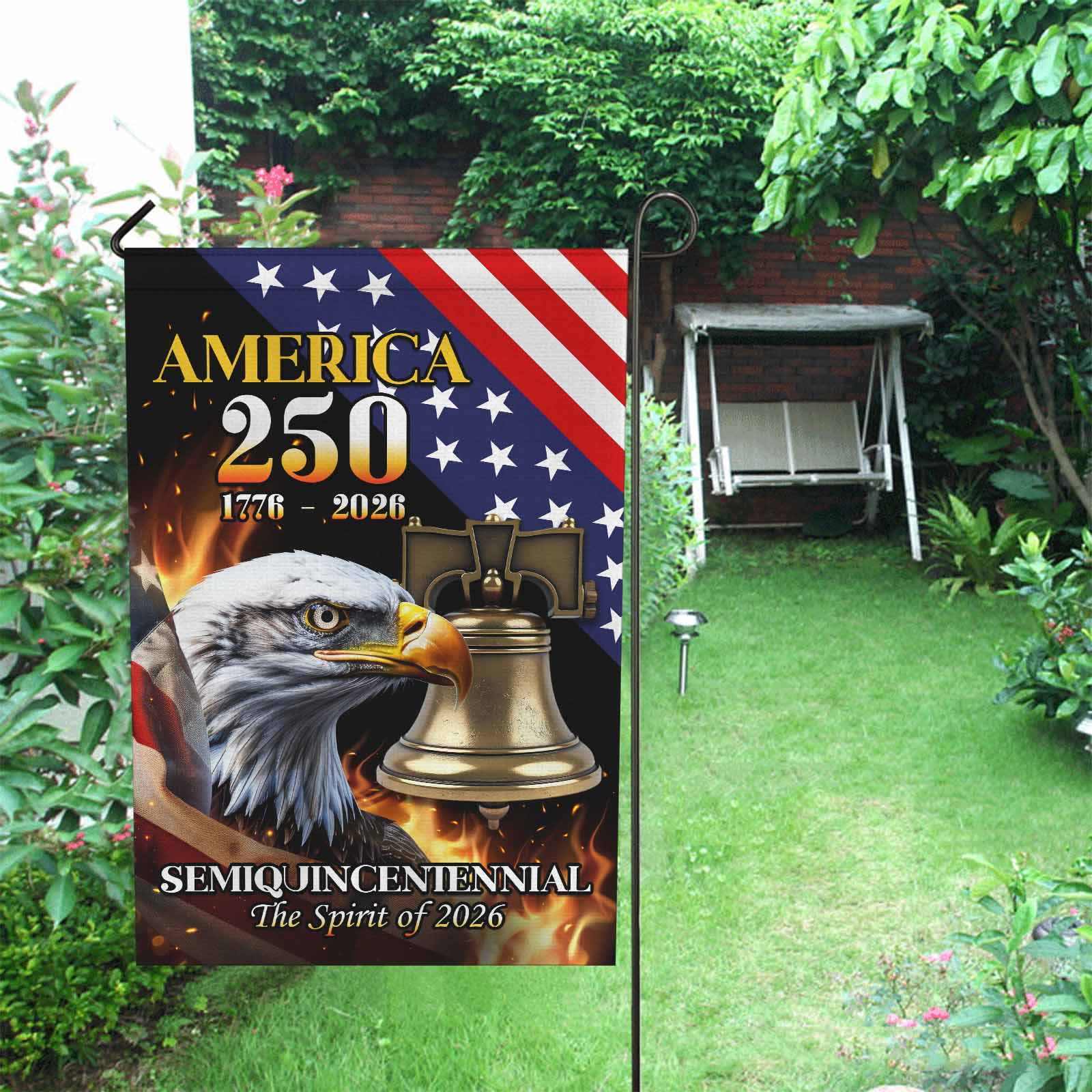 America 250 Semiquincentennial Garden Flag Patriotic Eagle Liberty Bell USA 1776-2026 Decor