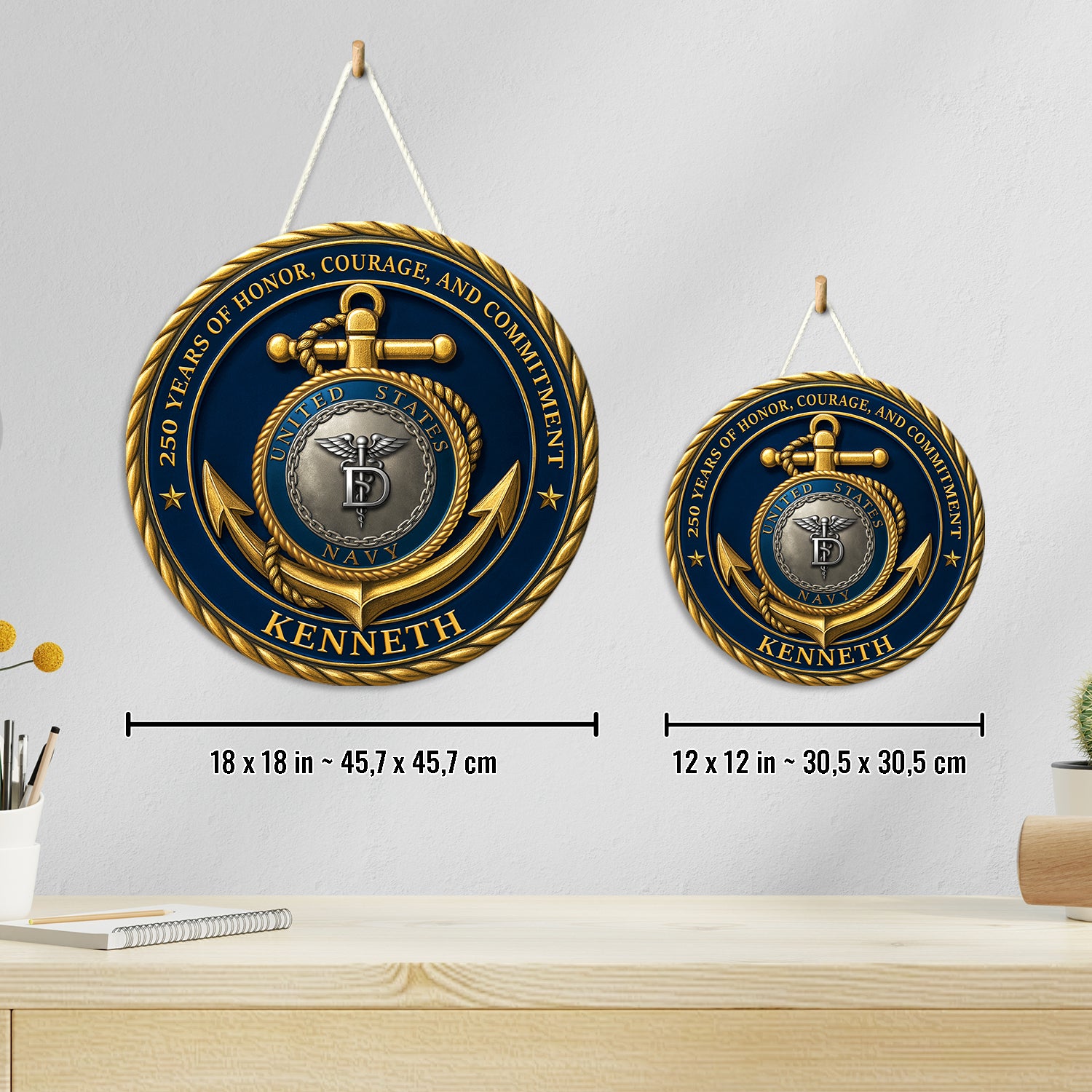 U.S. Navy 250 Years of Service Wooden Sign – Personalized Rank & Name Tribute