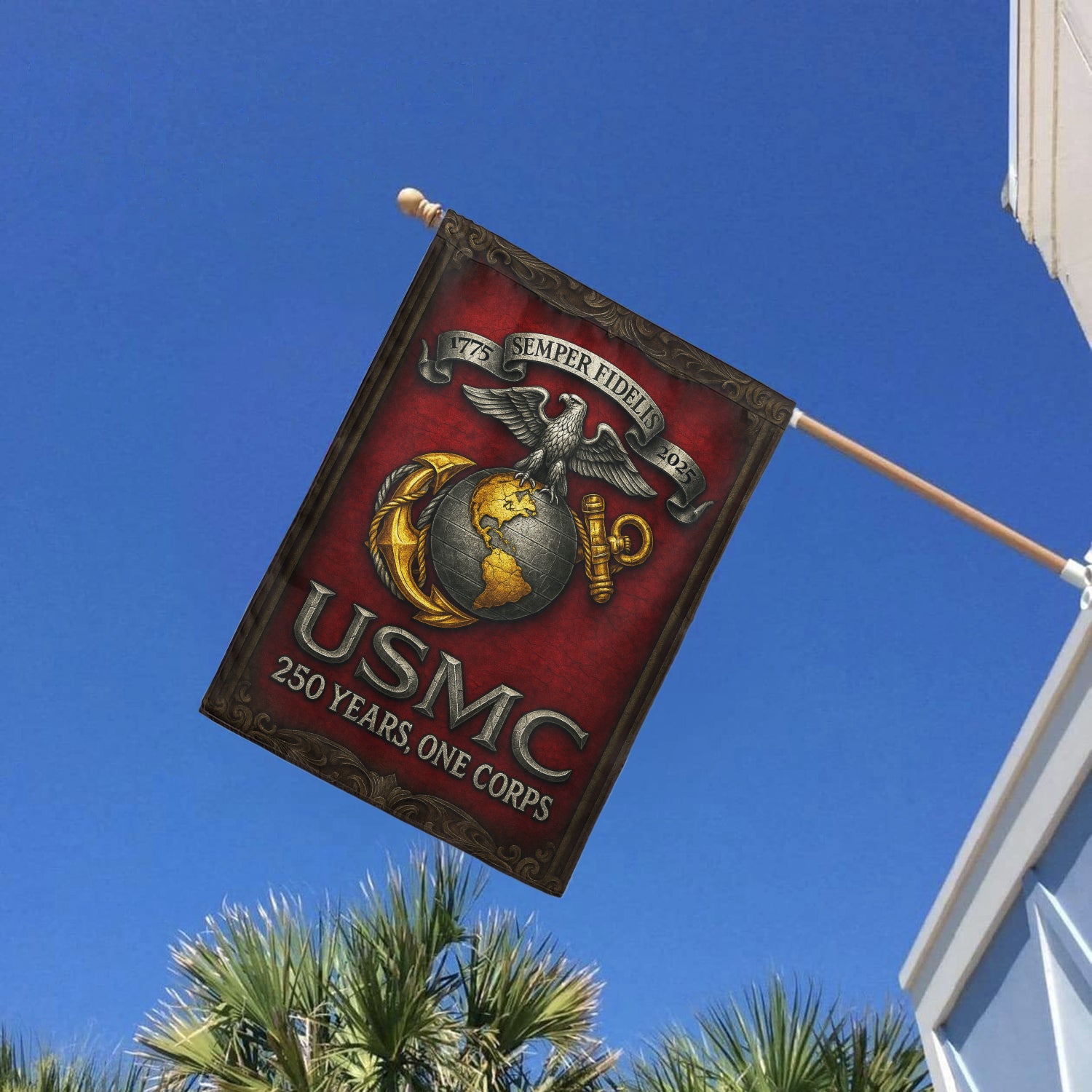 MARlNE 250th Years, One Corps House Flag 28" x 40" Twin-Side Printing