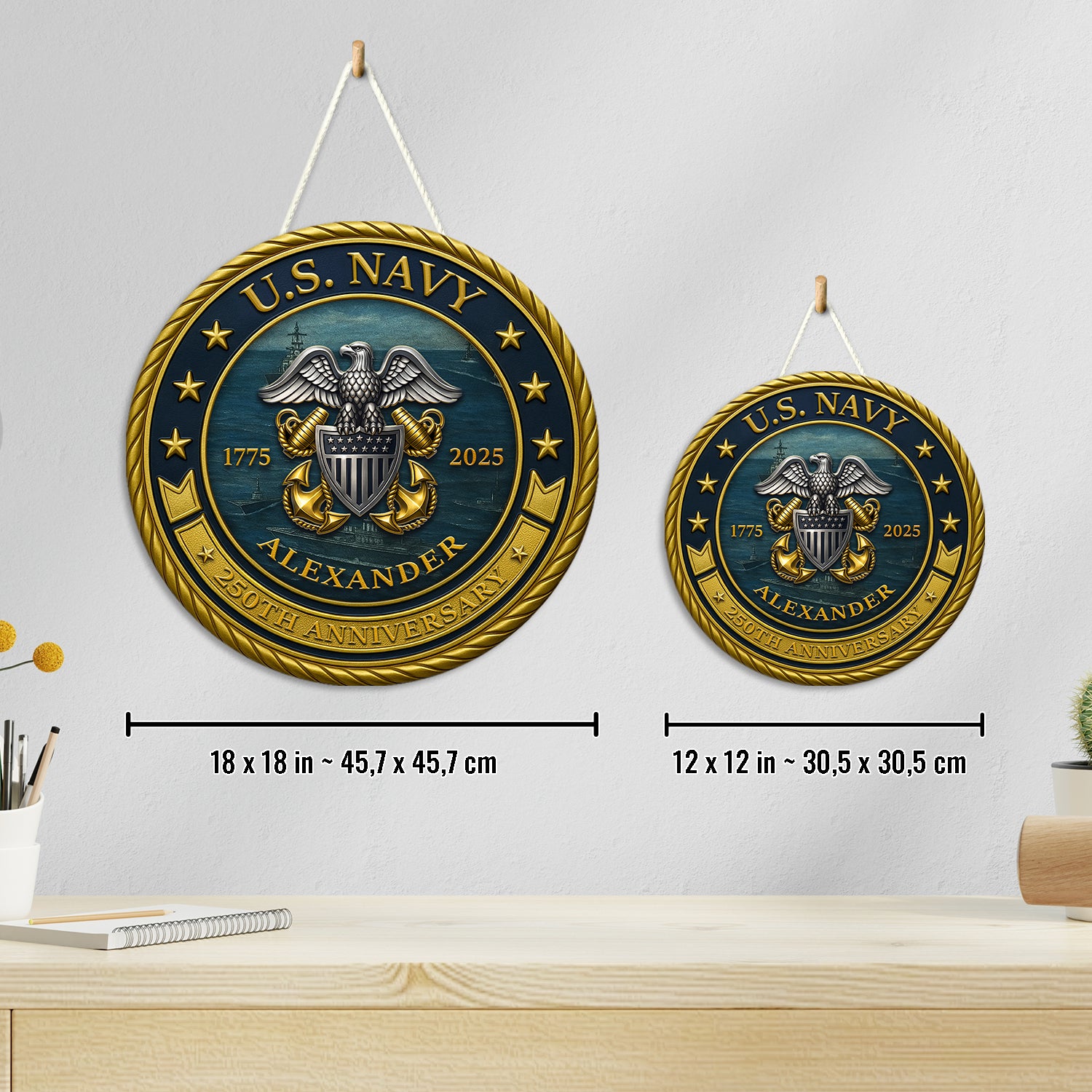 U.S. Navy 250th Anniversary - Custom Name Round Sign