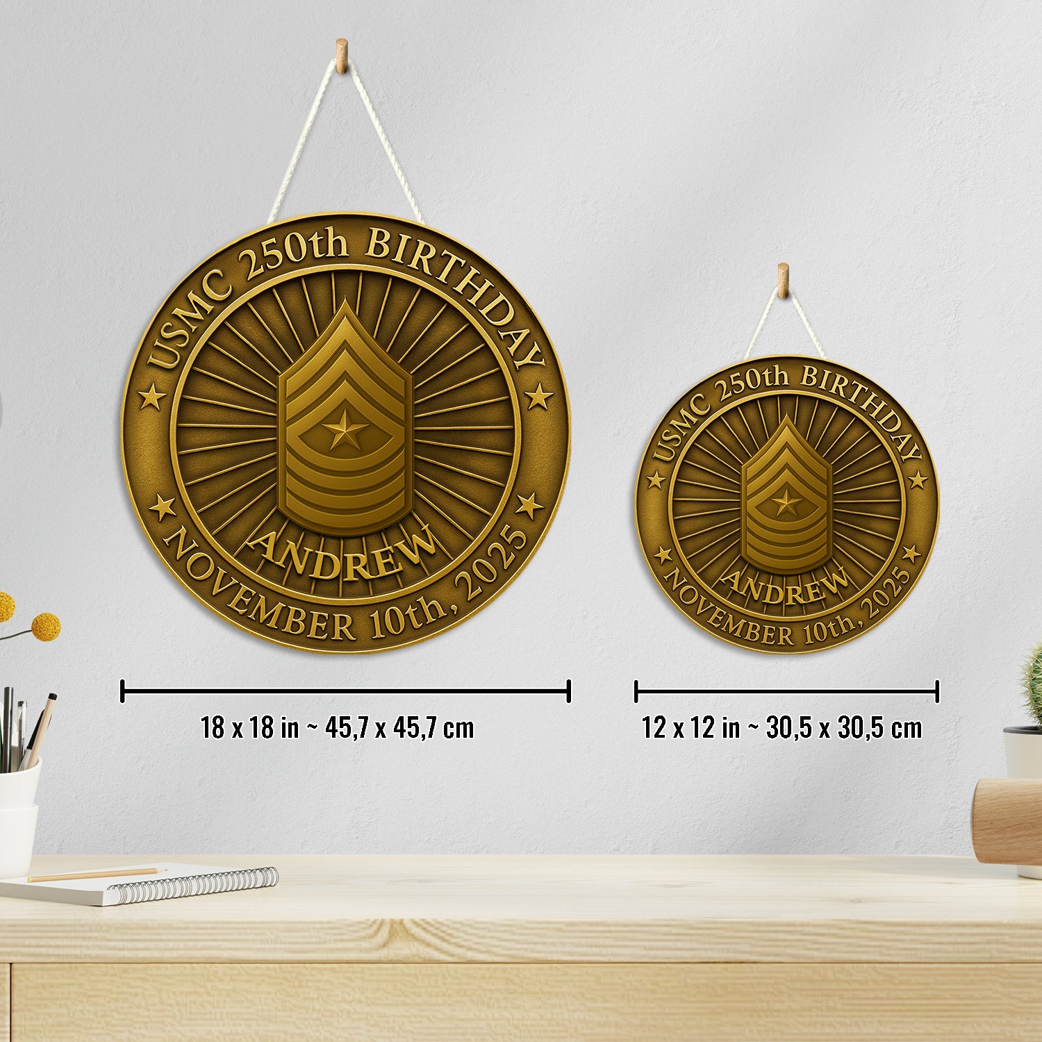 MARlNE 250th Birthday Wooden Sign – Personalized Rank & Name