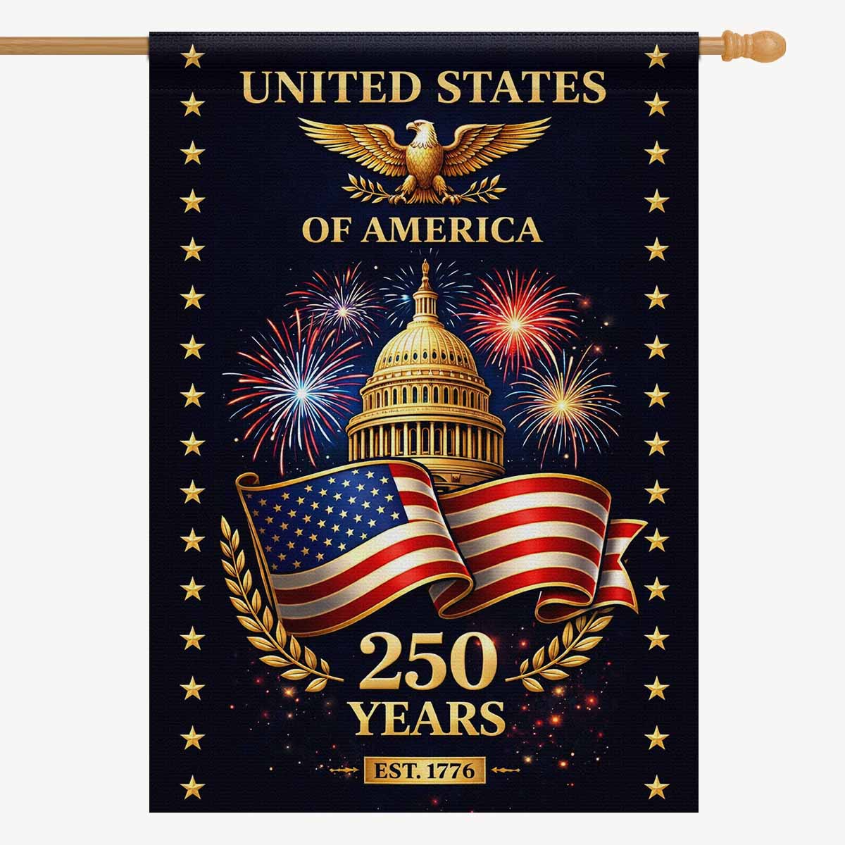 United States of America 250 Years House Flag – Patriotic Capitol Decor