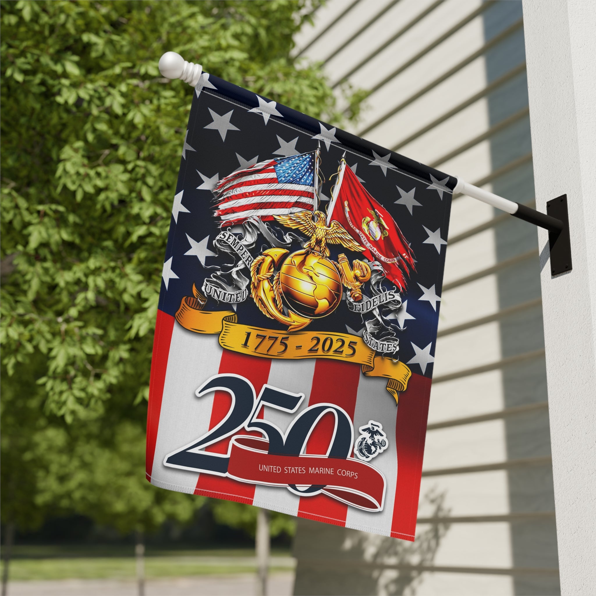 50年代　米軍実物　ハンドペイント　U.S.M.C. 1294320 バナー MARlNE 250 Years Of Service Garden Flag Twin-Side Printing