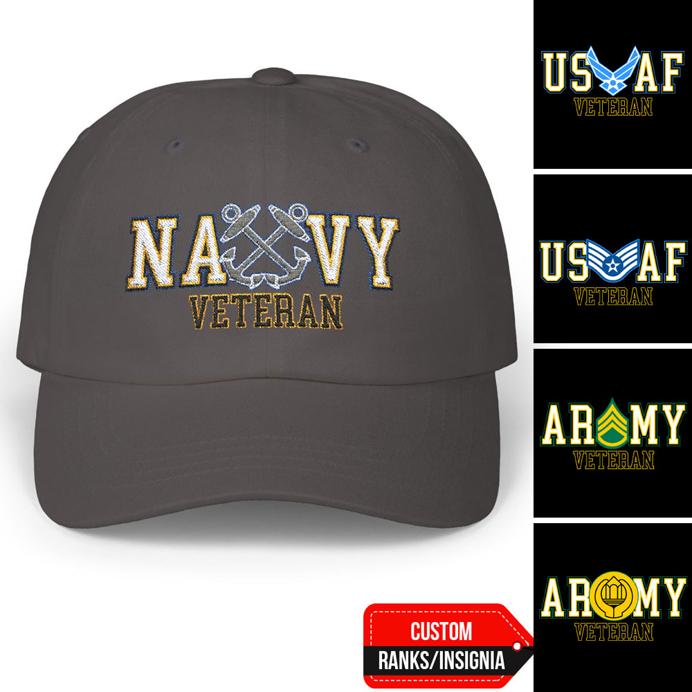 US Military Veteran Custom Ranks/Insignia Embroidered Dad Hat