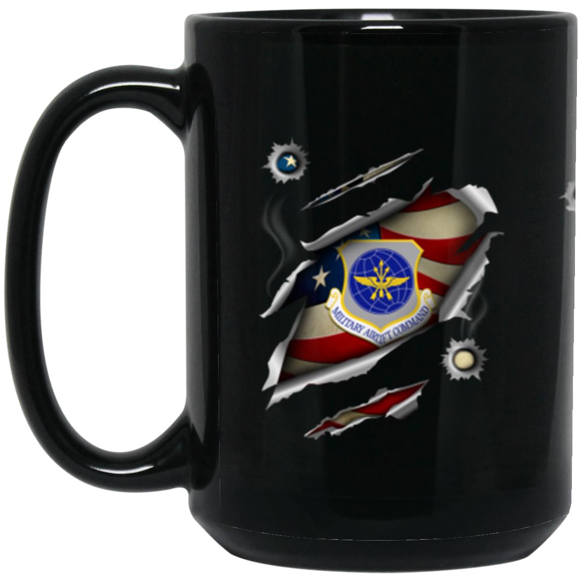 US Military Airlift Command 3D Bullet Holes Effect 11oz - 15oz Black Mug