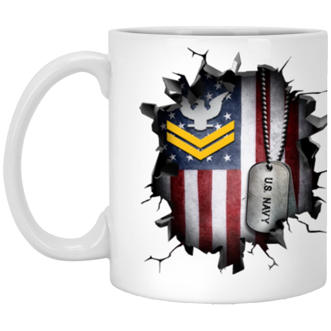 US Navy E-5 Petty Officer Second Class E5 PO2 Gold Stripe Collar Device 3D Break Effect Coffee Mug 11oz - 15oz White Mug