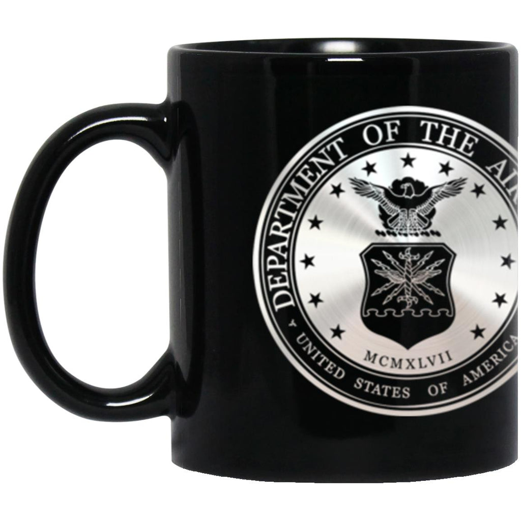 US Air Force O-9 Lieutenant General Lt Ge Metallic Silver Effect 11oz - 15oz Black Mug