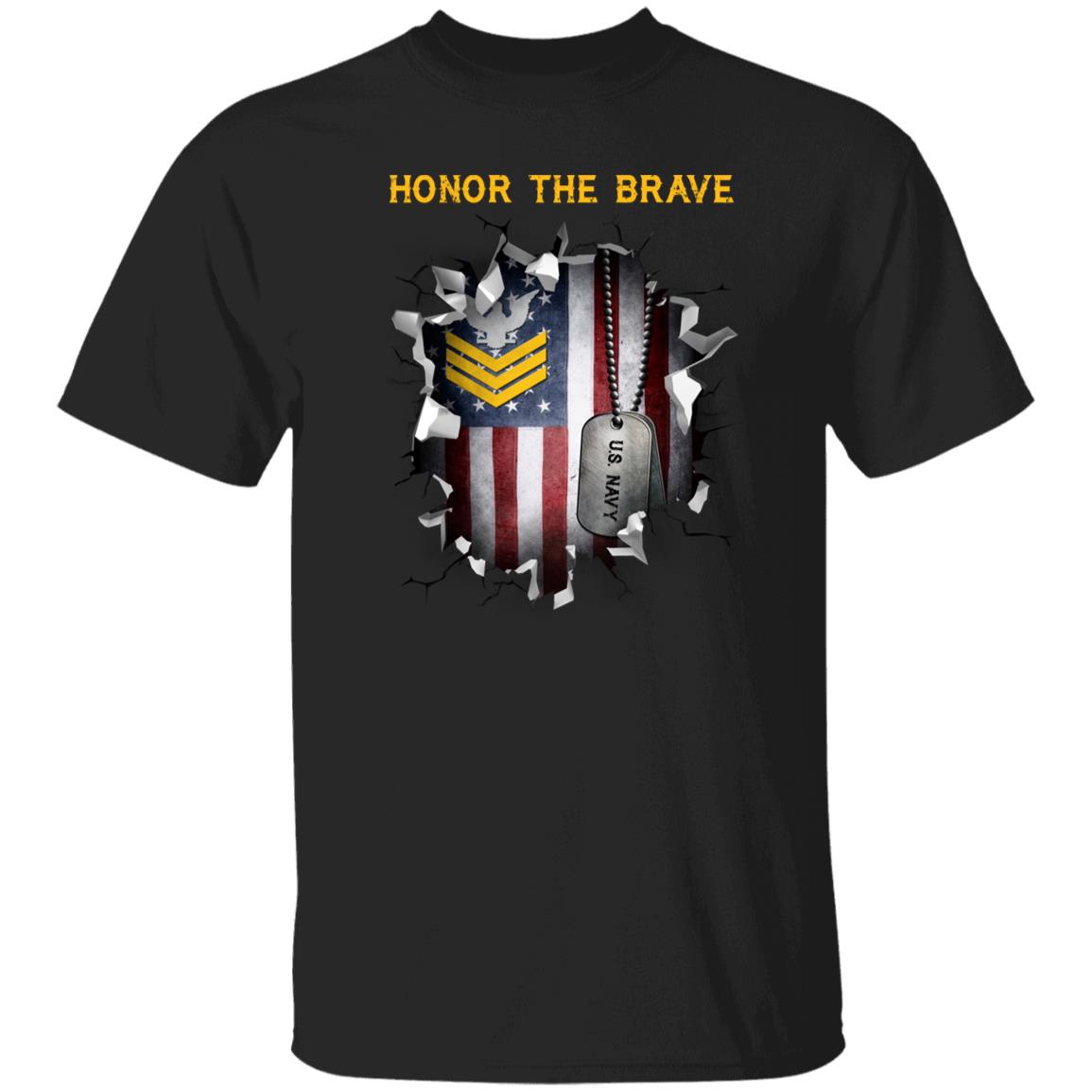 US Navy E-6 Petty Officer First Class E6 PO1 Gold Stripe Collar Device - Honor The Brave Front Shirt