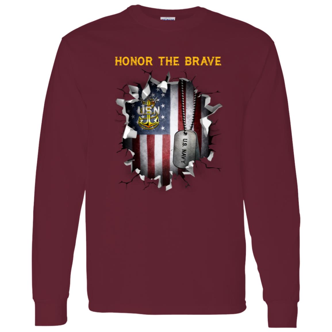 US Navy E-9 Master Chief Petty Officer Of The Navy E9 MCPON Senior Enlisted Advisor Collar Device - Honor The Brave Front Shirt