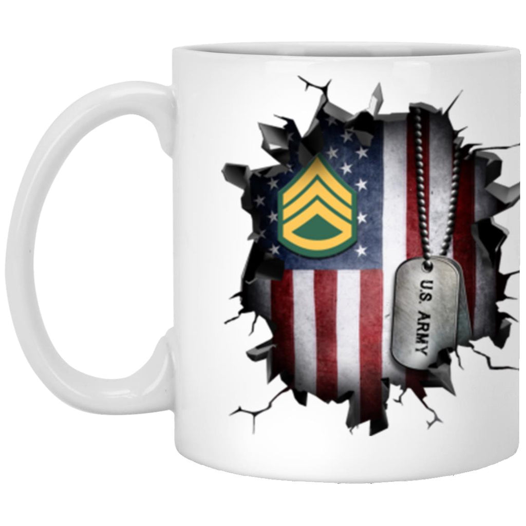 US Army E-6 Staff Sergeant E6 SSG Noncommissioned Officer Ranks 3D Break Effect 11oz - 15oz White Mug