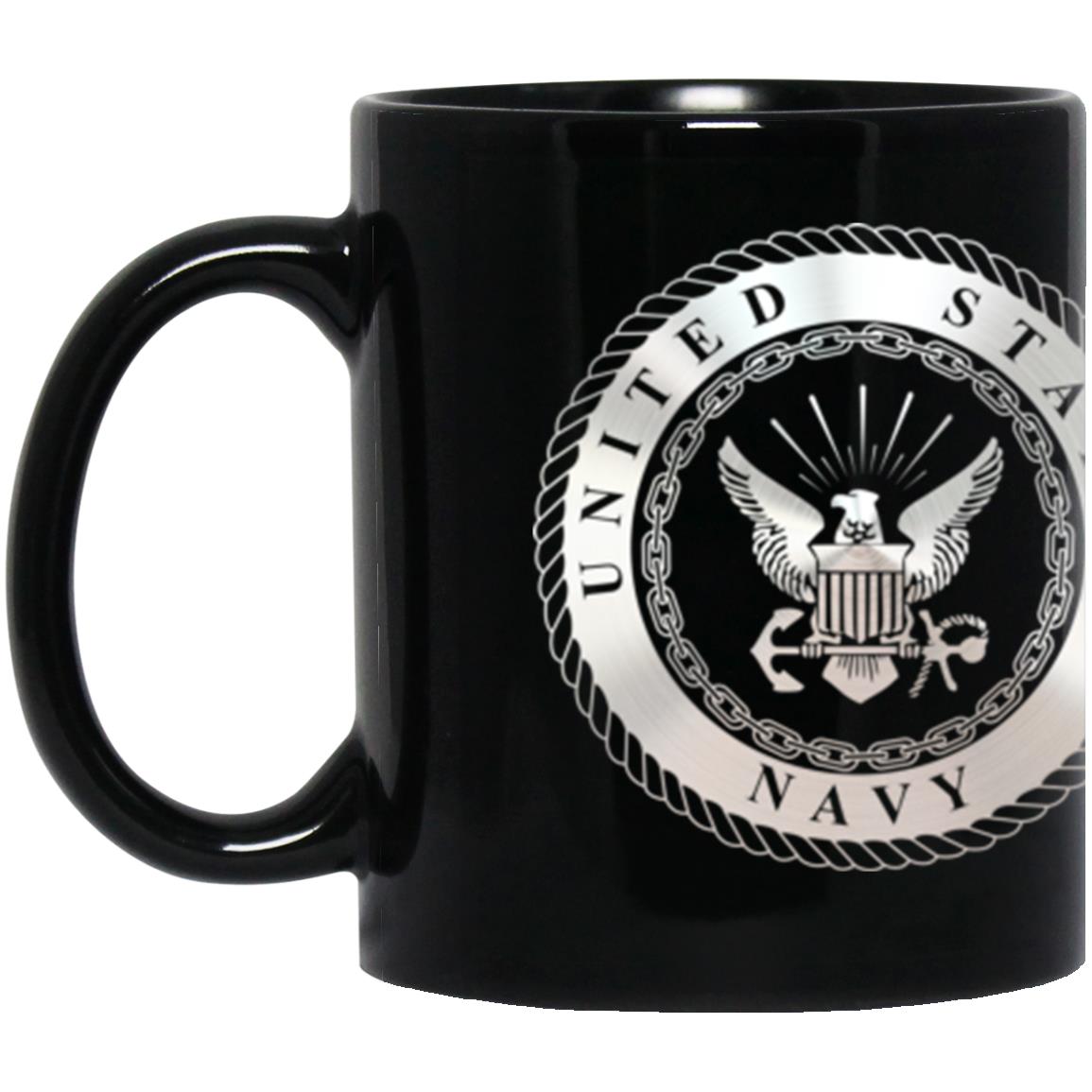 US Navy O-6 Captain O6 CAPT Senior Officer Metallic Silver Effect 11oz - 15oz Black Mug