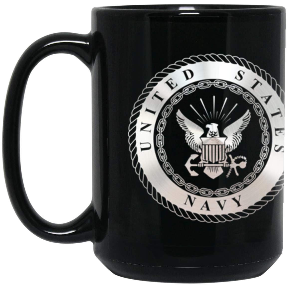 US Navy O-6 Captain O6 CAPT Senior Officer Metallic Silver Effect 11oz - 15oz Black Mug