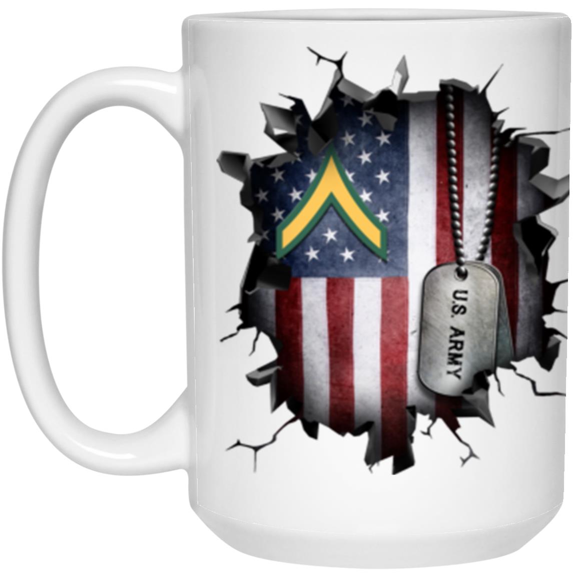 US Army E-2 PV2 E2 Private Second Class Ranks 3D Break Effect 11oz - 15oz White Mug