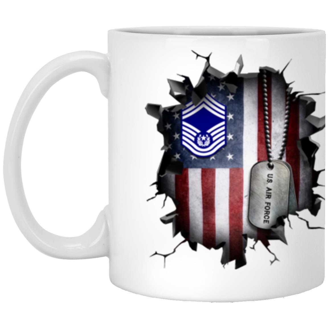 US Air Force E-9 Chief Master Sergeant Of The Air Force E9 CMSAF Noncommissioned Officer (Special) AF Ranks 3D Break Effect Coffee Mug 11oz - 15oz White Mug