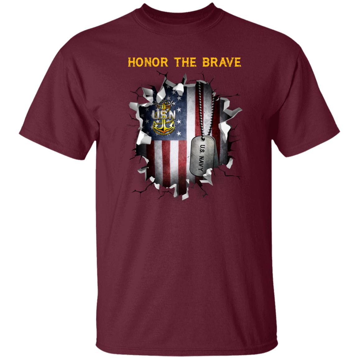 US Navy E-9 Master Chief Petty Officer Of The Navy E9 MCPON Senior Enlisted Advisor Collar Device - Honor The Brave Front Shirt