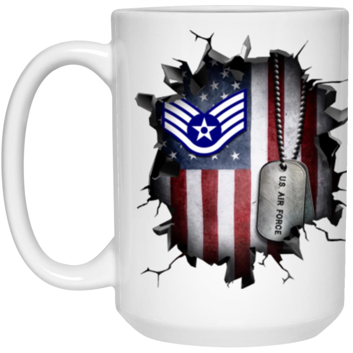 US Air Force E-5 Staff Sergeant SSgt E5 Noncommissioned Officer Ranks AF Rank 3D Break Effect Coffee Mug 11oz - 15oz White Mug