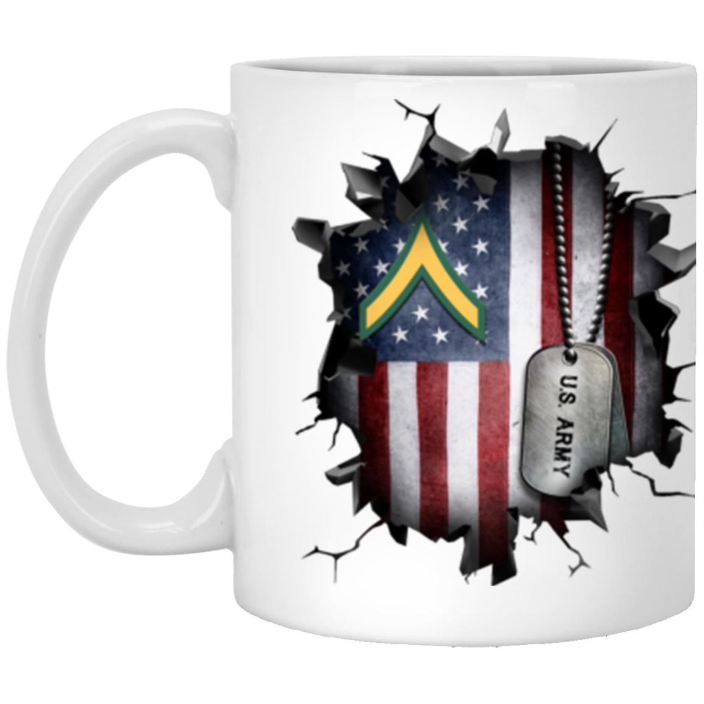 US Army E-2 PV2 E2 Private Second Class Ranks 3D Break Effect 11oz - 15oz White Mug