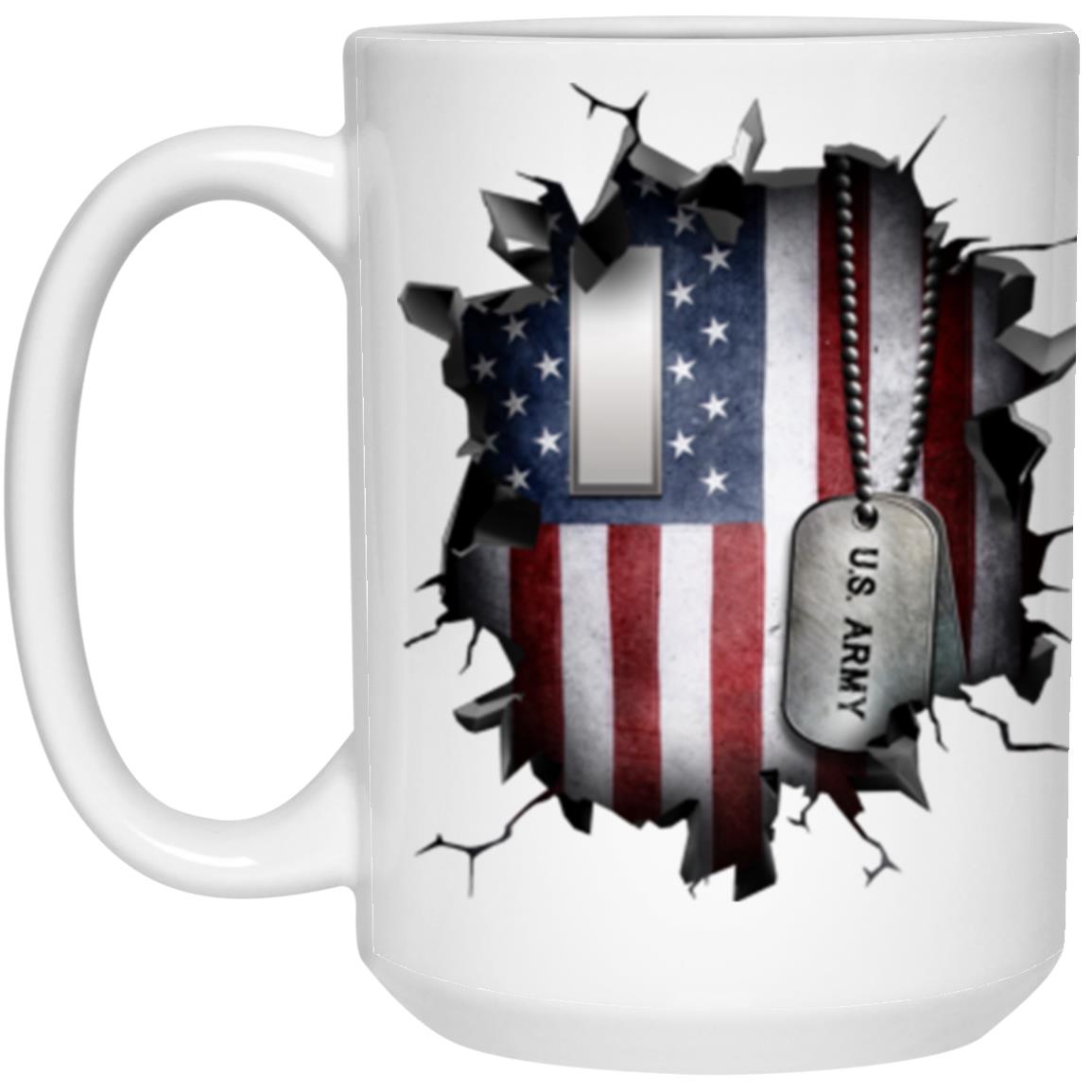 US Army O-2 First Lieutenant O2 1LT Commissioned Officer Ranks 3D Break Effect 11oz - 15oz White Mug